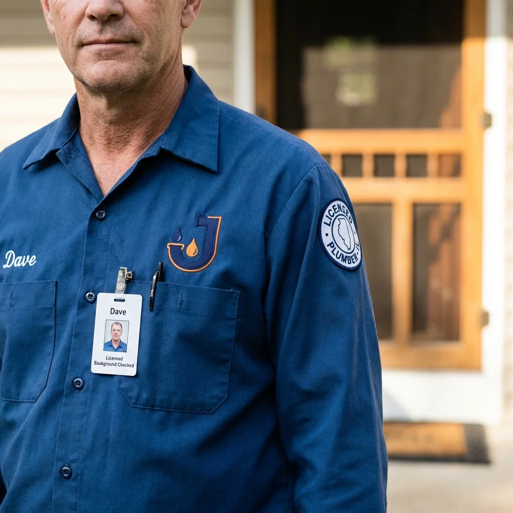 Licensed plumber showing ID badge in Gordo, AL