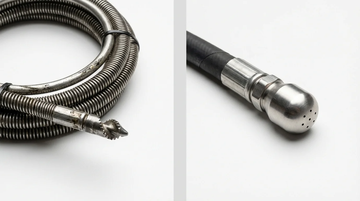 Drain snake cable and hydro jetting nozzle used for drain cleaning in Gordo, AL