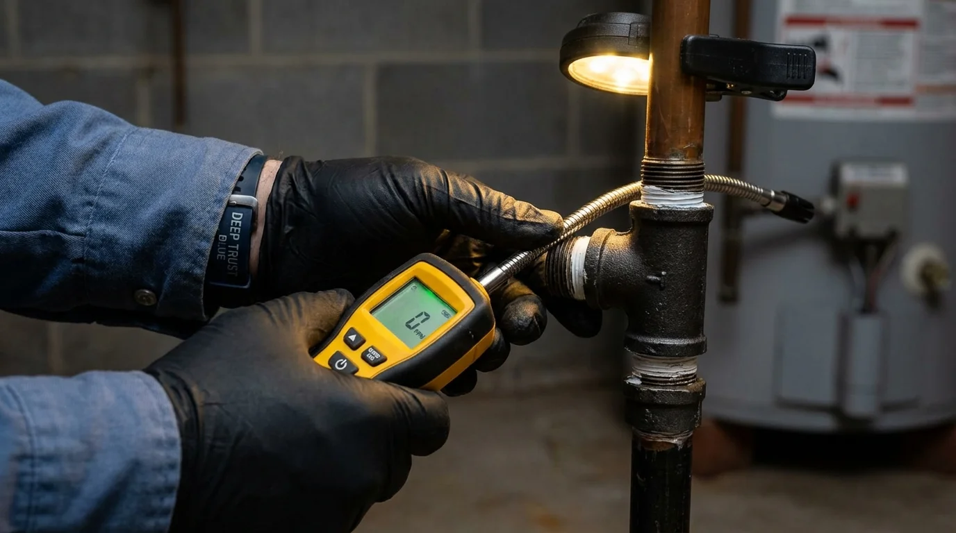 Gas leak detection with electronic sniffer by Johns Plumbing LLC in Gordo