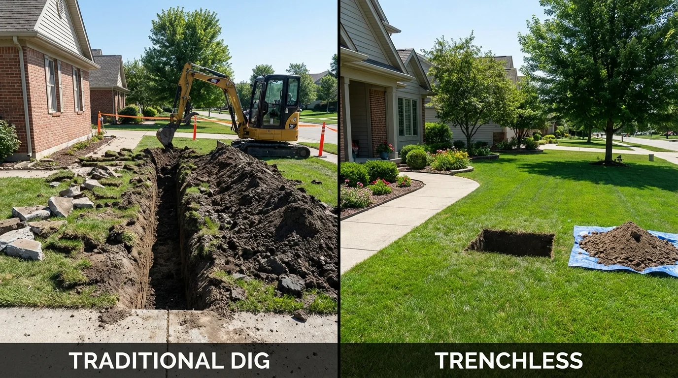 Trenchless sewer repair with minimal yard damage versus traditional excavation in Gordo, AL